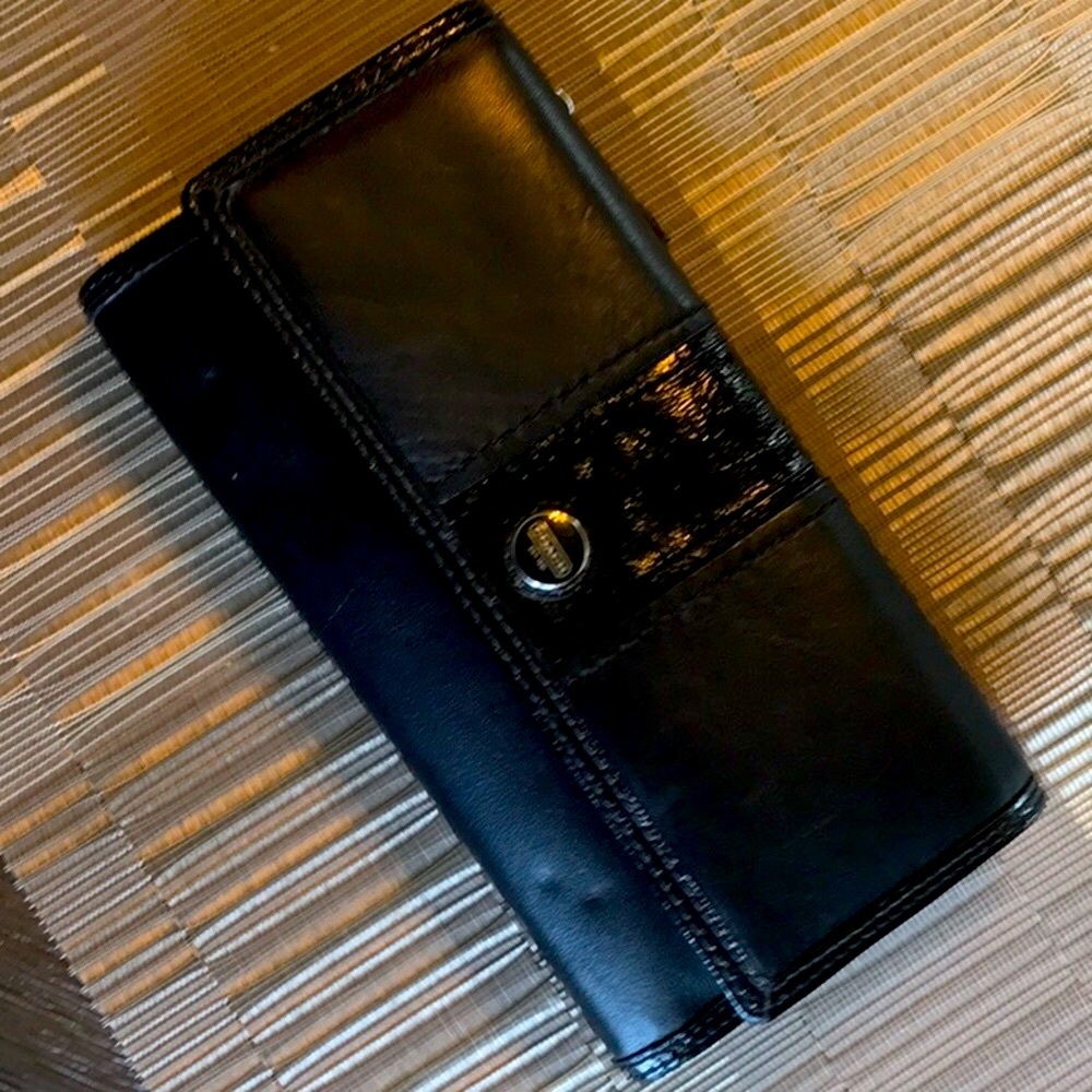Coach black leather trifold wallet